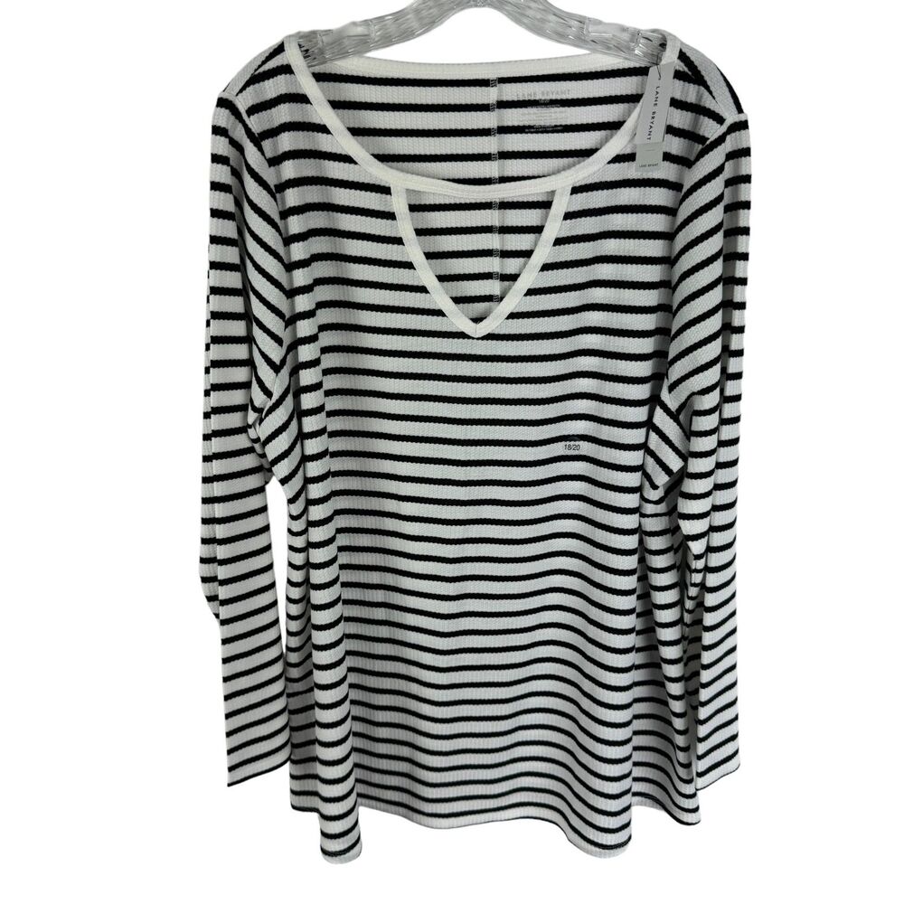 Lane Bryant Waffle Weave Top Shirt Size 18-20 1X White/Black Striped NEW